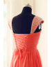 Beaded Coral Red Chiffon Corset Back Trendy Bridesmaid Dress